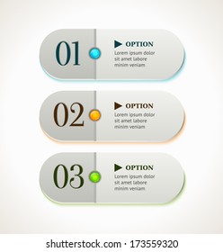 Horizontal gray options banners/buttons with color elements. Vector template