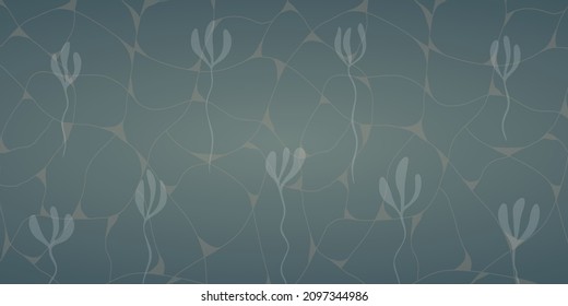 Horizontal green background with plants and a grid. Abstract vector backdrop with gradient. For banners, posters, wallpapers, etc.