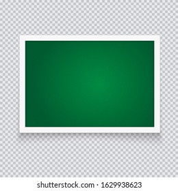 Horizontal green chalkboard in neat plastic case. Vector illustration with falling shadow on a transparent background.