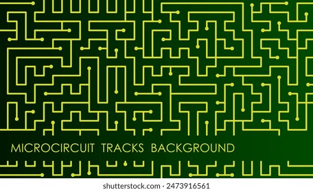 Horizontal green circuit board abstract background with engineering track scheme, cover, site presentation in HD format. UI template layout for web design of internet products. Vector banner