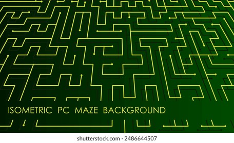 Horizontal green circuit isometric board abstract background with engineering scheme, cover, site presentation in HD format. UI template layout for web design of internet products. Vector banner