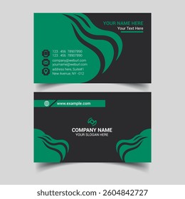 Horizontal Green and deep grey color business card vector template, simple clean layout design template
