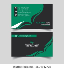 Horizontal Green and deep grey color business card vector template, simple clean layout design template
