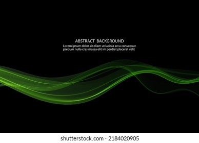 Onda suave verde horizontal sobre fondo negro, plantilla de diseño para folleto, sitio web, afiche
