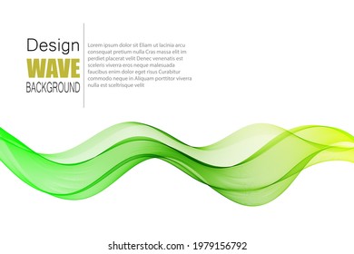 Horizontal green transparent smoky wave on white background