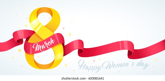 Horizontal Greeting card template. Happy International Women's Day template card for tickets, advertisements, newsletter, brochures, postcards, banners.