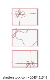 Horizontal greeting card templates with red striped ribbons and bows.