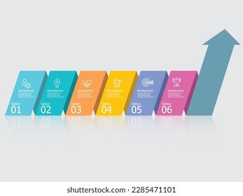 gráfico de crecimiento horizontal pasos línea de tiempo presentación infográfica elemento informe fondo con línea de negocio icono 6 pasos ilustración vectorial