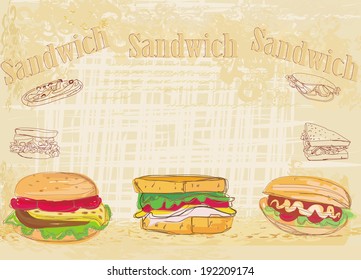 Horizontal grunge background with sandwich