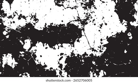 Textura Grunge Horizontal, fundo preto abstrato e branco rachado
