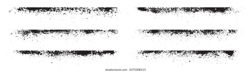 Horizontal grunge texture set. Distressed overlay rough textured. Abstract vintage monochrome. Black edges isolated on white background. Graphic design halftone style concept for banner, flyer, etc