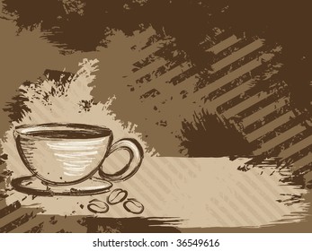 Horizontal grungy coffee background(vector); a JPG version is also available