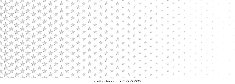 horizontal halftone of beautiful silver star on white for pattern and background.
