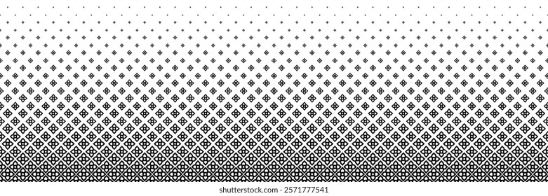 horizontal halftone of black beautiful digital flower for pattern and background.