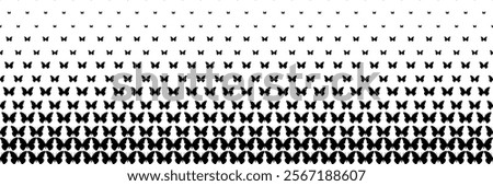horizontal halftone of black butterfly design for pattern and background.