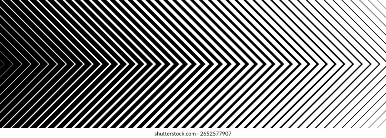 horizontal halftone of black chevron on white for design and background.