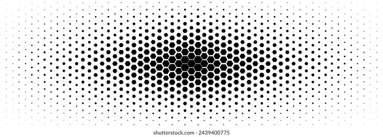 horizontal halftone of black hexagon design for pattern and background.