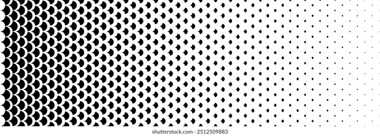 horizontal halftone of black leaves design for pattern and background.