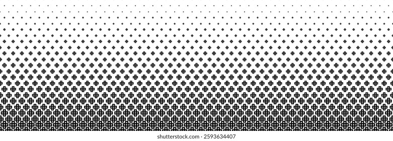 horizontal halftone of black outline cross or plus design for pattern and background.
