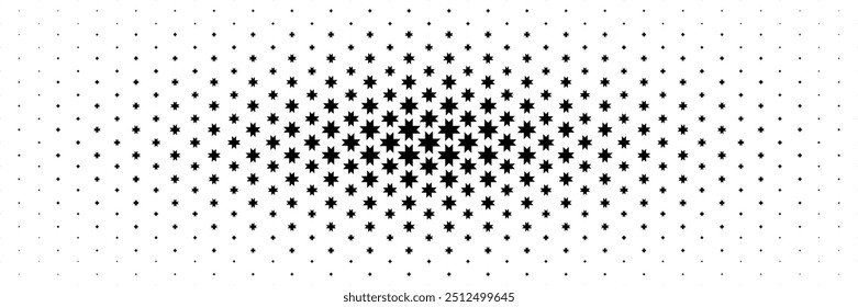 Horizontal semitono de estrella dentada negra extendida desde el diseño central para el patrón y el fondo.