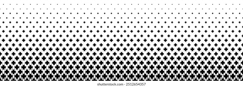 horizontal halftone of black serrated star design for pattern and background.