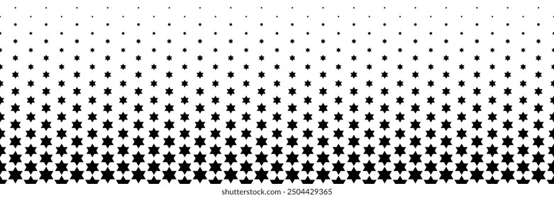 horizontal halftone of black six angles star design for pattern and background.