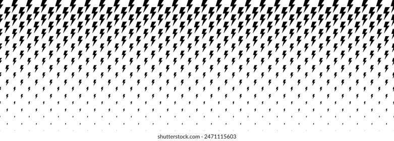 horizontal halftone of black thunderbolt design for pattern and background.