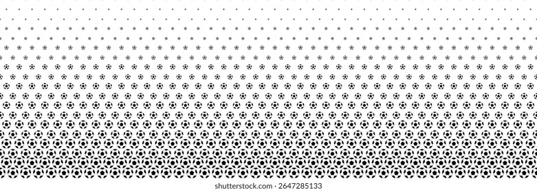 horizontal halftone of black and white football or soccer ball pattern for design and background.