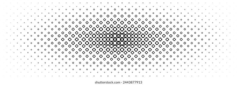 horizontal halftone of black and white spread square and semicircle design for pattern and bakcground.