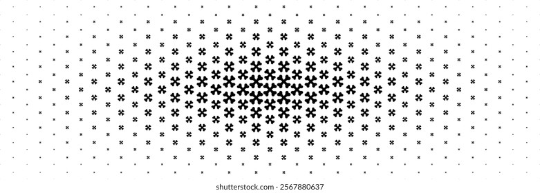 horizontal halftone of crossed black bone spread from center for pattern and background.