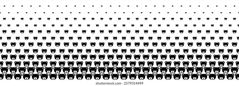 horizontal halftone of cute black bear face for pattern and background.