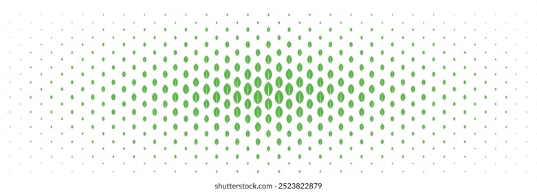 horizontal halftone of green leaves spread from center design for pattern and background.