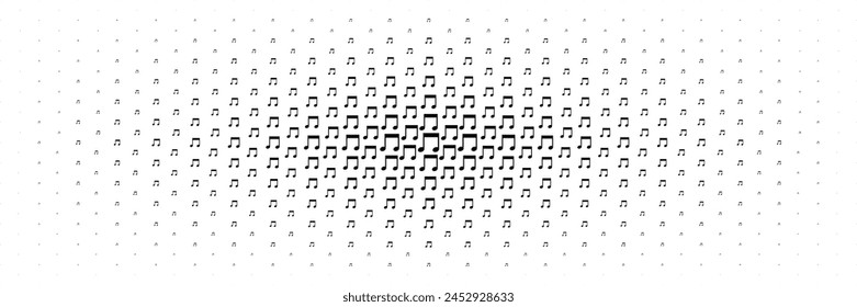 horizontal halftone spread from center of musical note design for pattern and background.