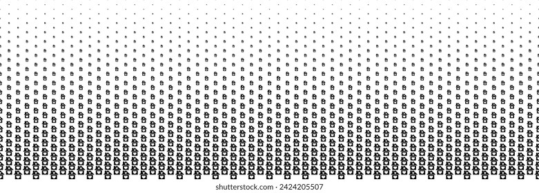horizontal halftone of white heart on black home design for pattern and background.
