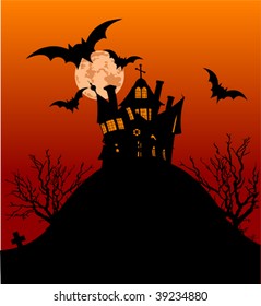 Horizontal Halloween flayer with a haunted house