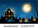 Horizontal Halloween haunted house copyspace background