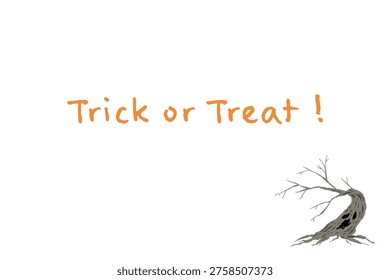 Horizontal Halloween Message Card Template with Leaning Dead Tree