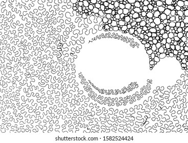 Horizontal hand drawn background. Floral abstract tracery seaweed. Copy space. Black outline illustration isolated on white background. Vector image for cards,invitations,flier,social media,story,web.