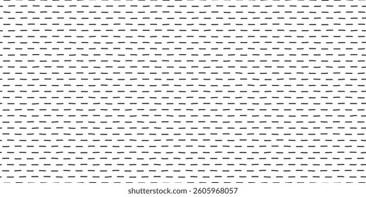 Horizontal hand drawn dash strokes seamless patern with thin short lines. Abstract simple bg with chaotic irregular strokes. Vector illustration.