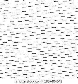 Horizontal hand drawn doodle dashes. Black paint dry lines ink seamless pattern. Abstract hand drawn brush texture, vector geometric pattern. Short grunge brushstrokes. Black background textile design