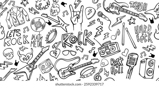 Horizontal Hand drawn Rock music doodles vector illustration.
set icon