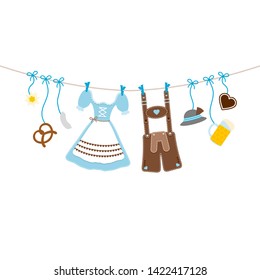 Horizontal Hanging Oktoberfest Icons Bow Blue And Brown