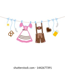 Horizontal Hanging Oktoberfest Icons Bow Pink And Brown