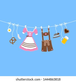 Horizontal Hanging Oktoberfest Icons Bow Pink And Brown Background Blue