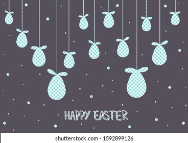 Horizontal happy easter retro brown postcard. Vector cartoon illustration isolated on white background.Lettering in hand drawn style.Cute Easter silhouette eggs and polka dots.Banner.
Minimalist text.