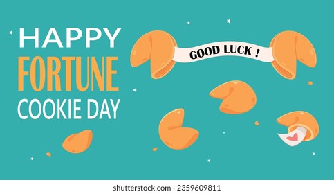 horizontal happy fortune cookie day banner. Vector illustration.