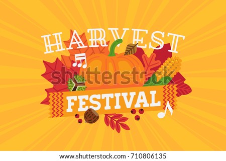 horizontal harvest festival banner poster or flyer template thanksgiving celebration vector illustration