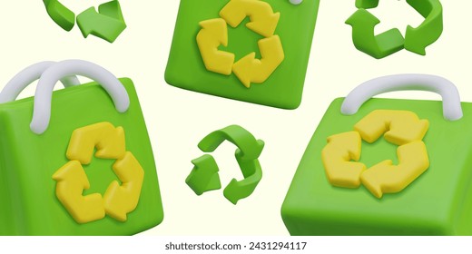 Horizontal header with green shopping bags, recycling signs