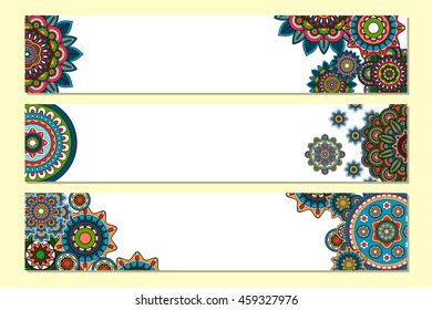 Horizontal headers for website with tribal mandalas. Vector illustration