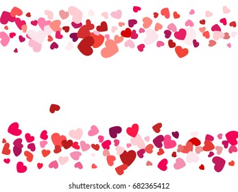 Horizontal hearts frame wedding background, invitation card template. Vector heart confetti border with place for text. Valentine's day banner or card frame template.